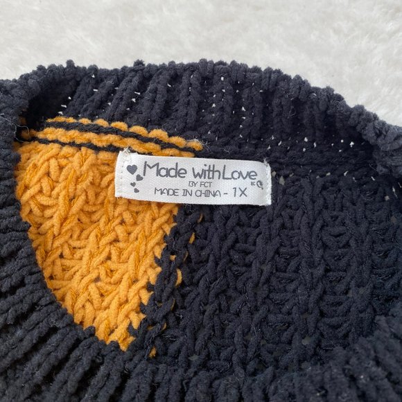 Made with Love Women's Chunky knit Two-Tone Sweater, Yellow/Black, Size 1X - Picture 3 of 7